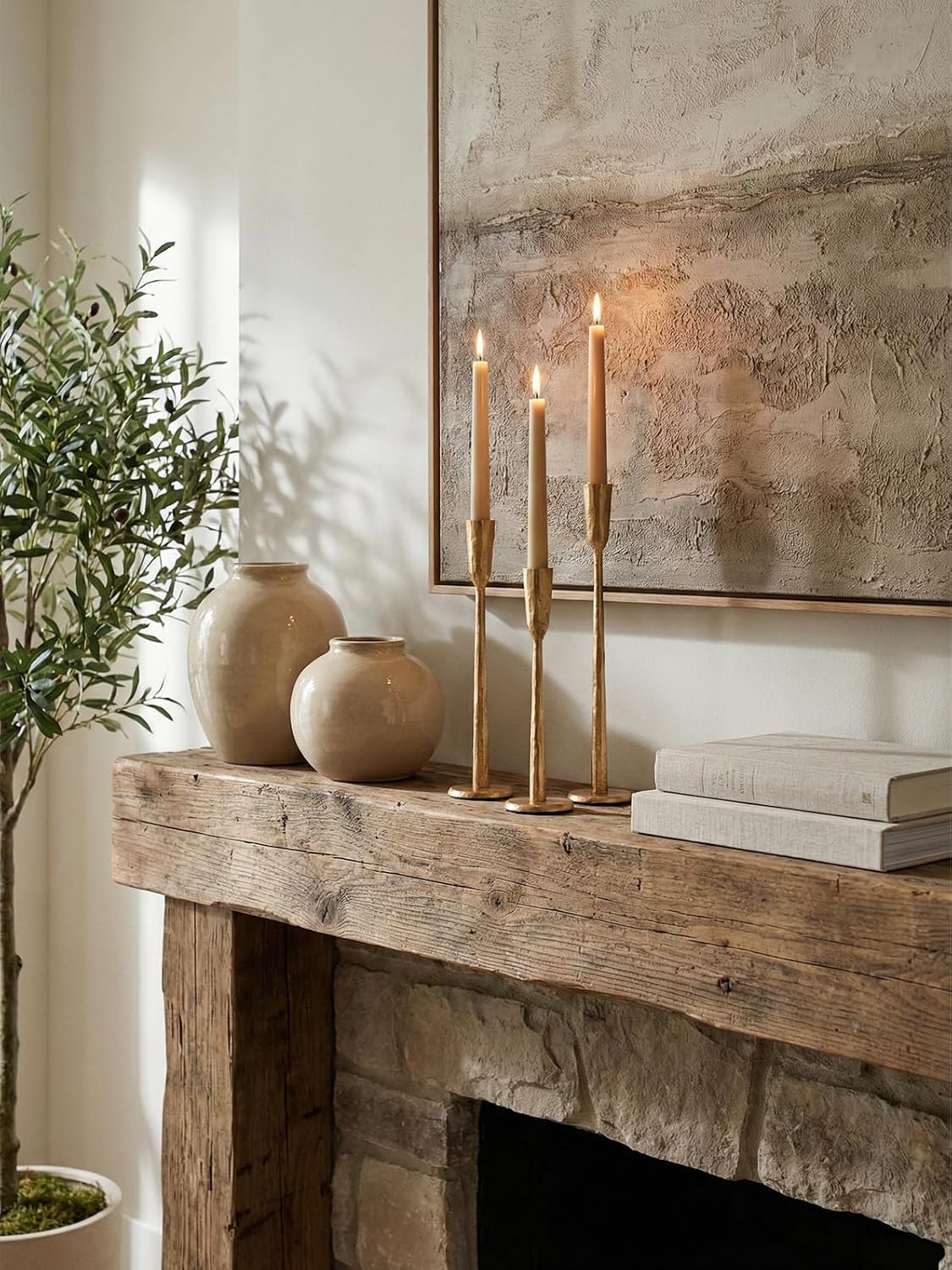 Gold Iron Taper Candle Holder Set of 3, Heavy Wrought Iron Candlestick Holder...