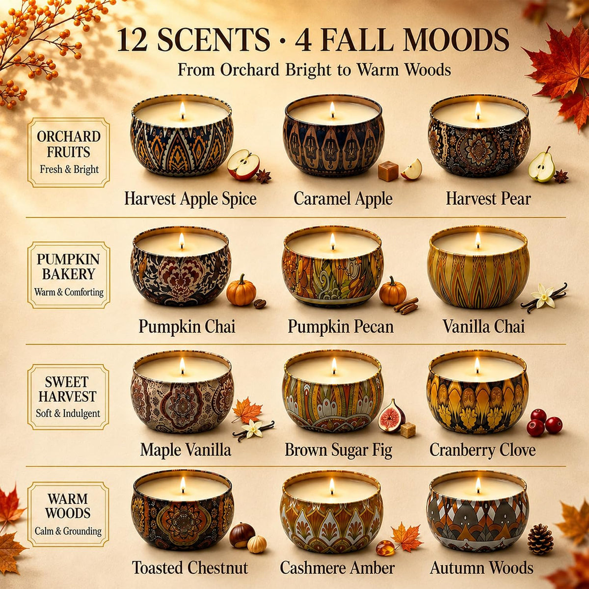 Fall Scented Candles Gift Set, 12 Pack Soy Candles for Home, 2.5 oz Each
