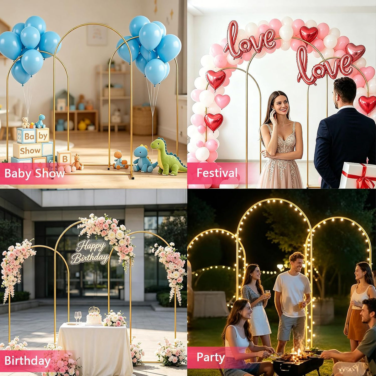 3 Pack Arch Backdrop Stand(7.2FT/6.6FT/6FT) Balloon Arch Stand