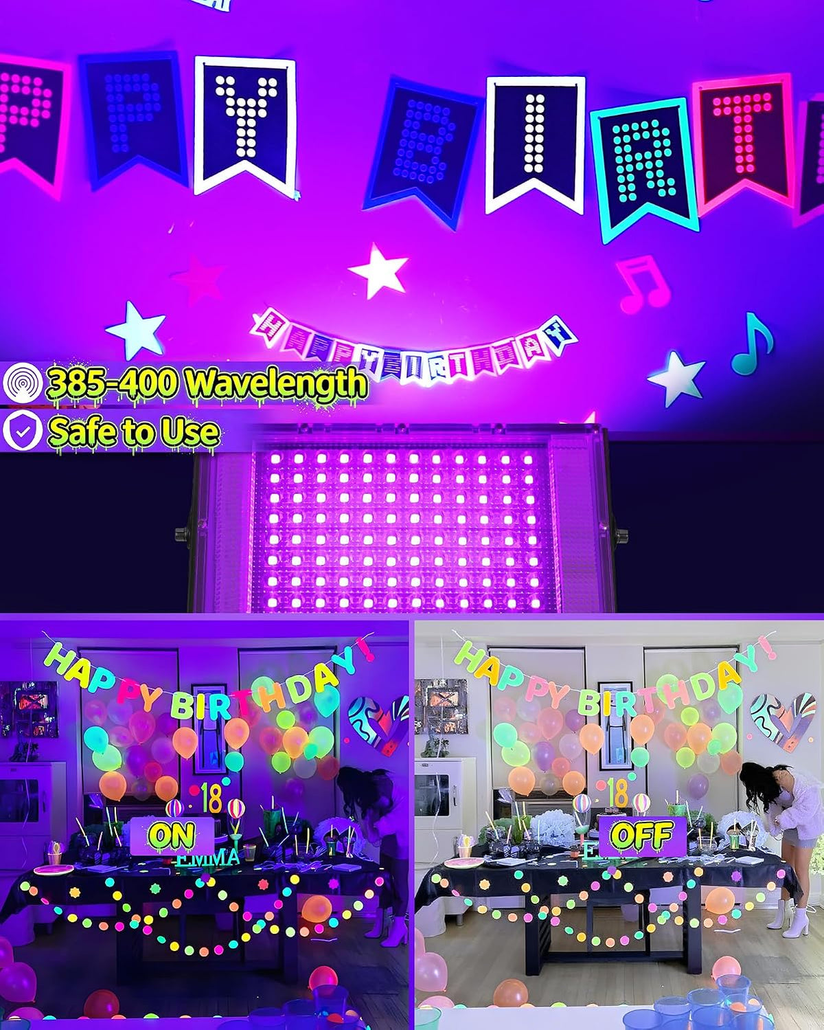 2 Pack 100W Black Light IP66, Powerful Blacklight for Halloween Glow Party