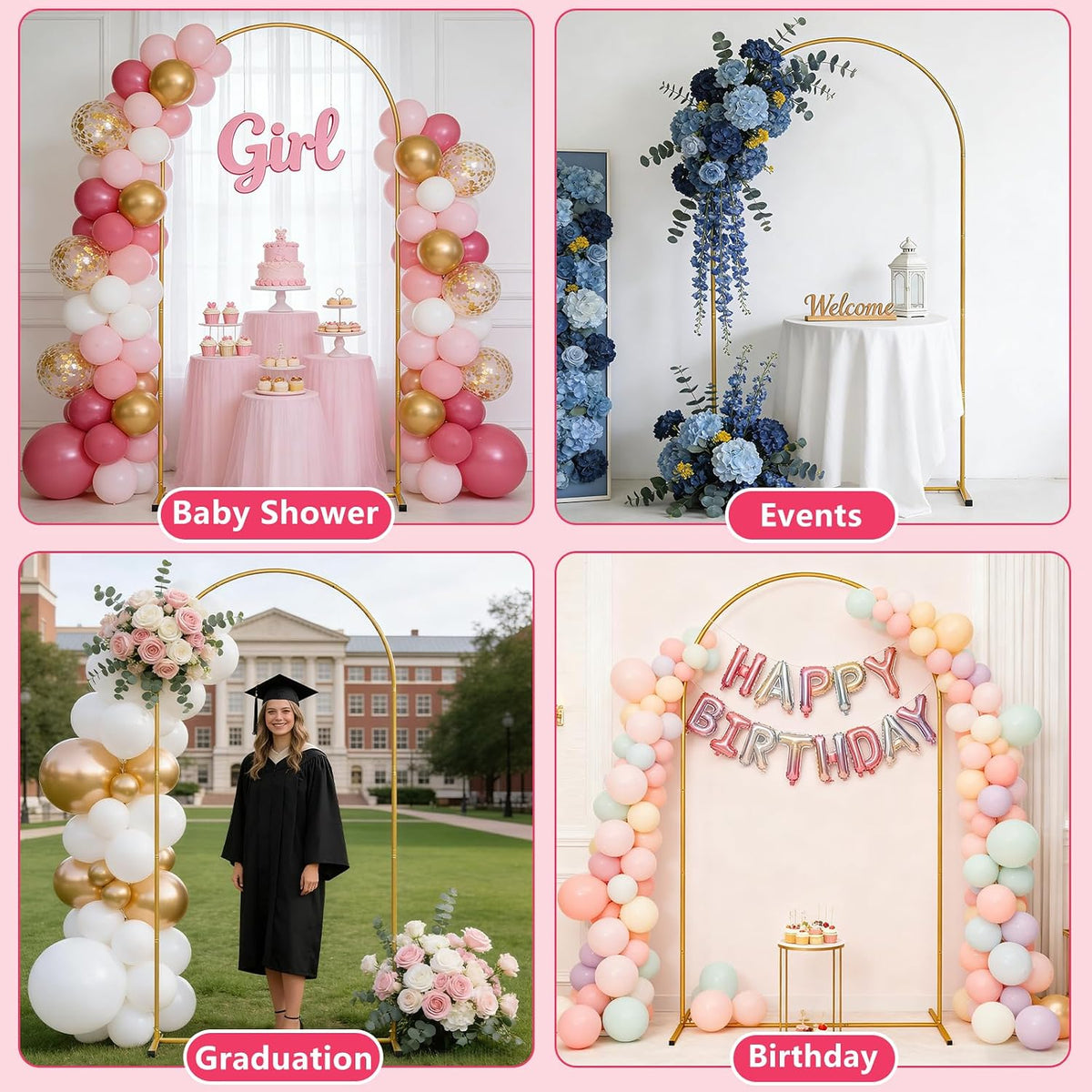 7.2FT Arch Backdrop Stand,Balloon Arch Stand Wedding Back Drop Arch Stand