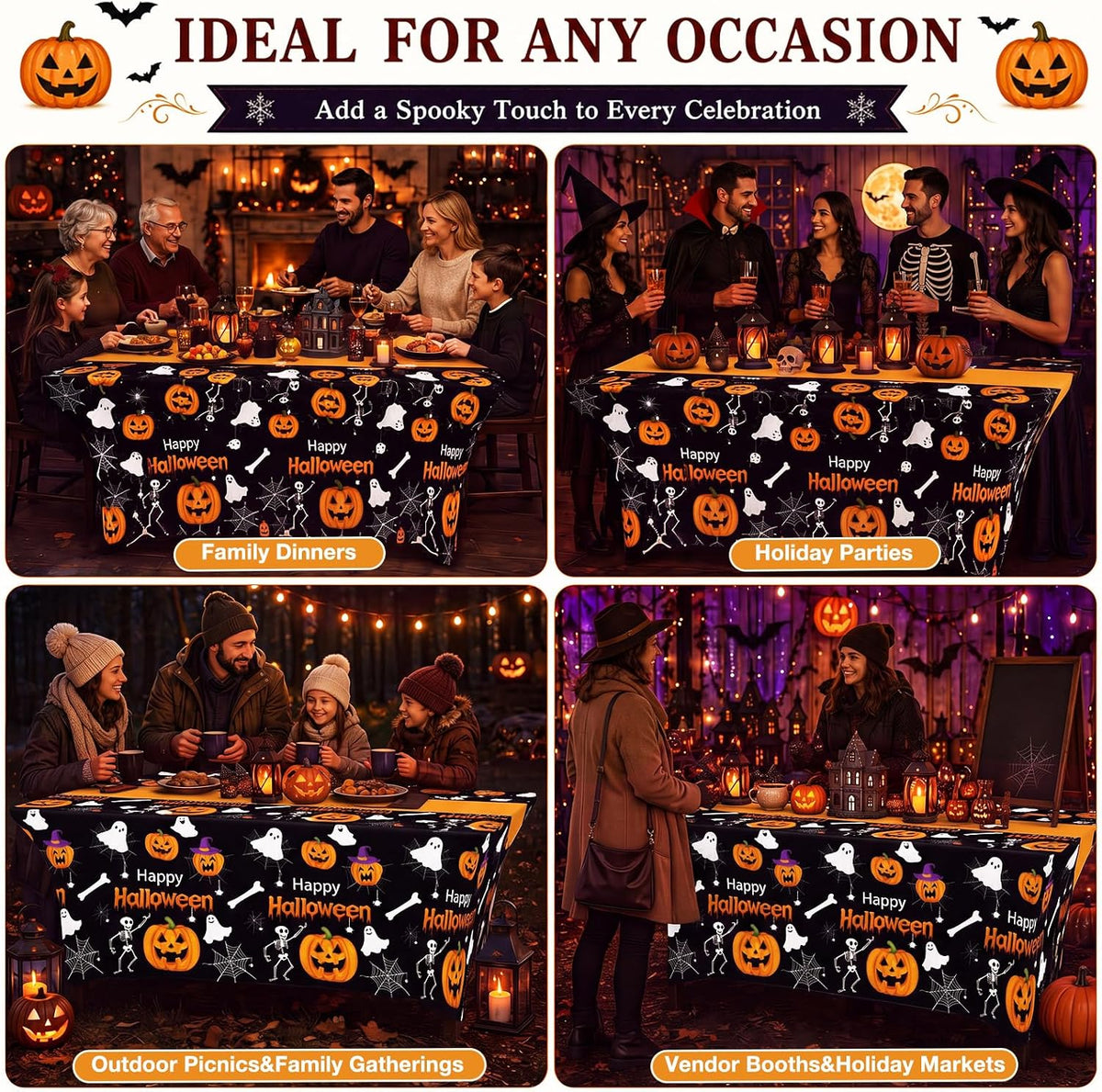 Moukeren 2 Pack Halloween Pumpkin Ghost Spandex Tablecloth 6ft Stretch Table ...
