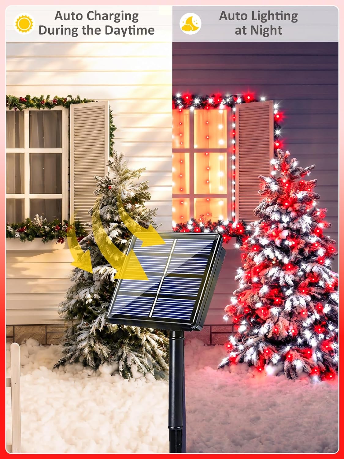 6 Pack 600 LED Solar Christmas Lights Outdoor, Solar Lights Red & White