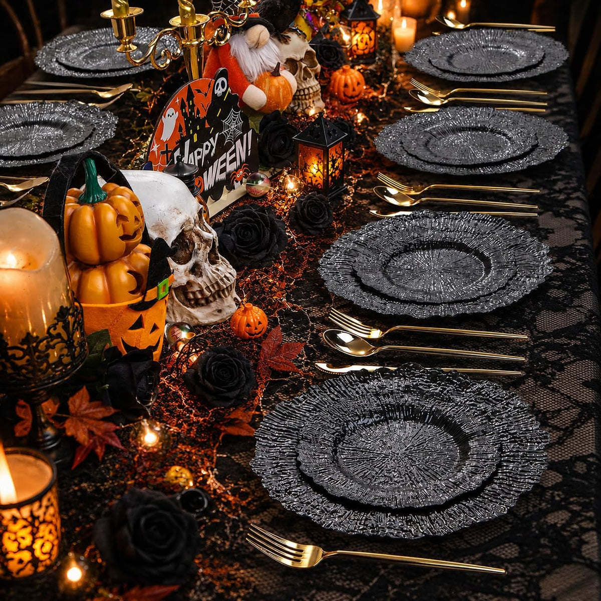 SUT 60-Count Black Disposable Plastic Plates - 10" Dinner & 7" ...