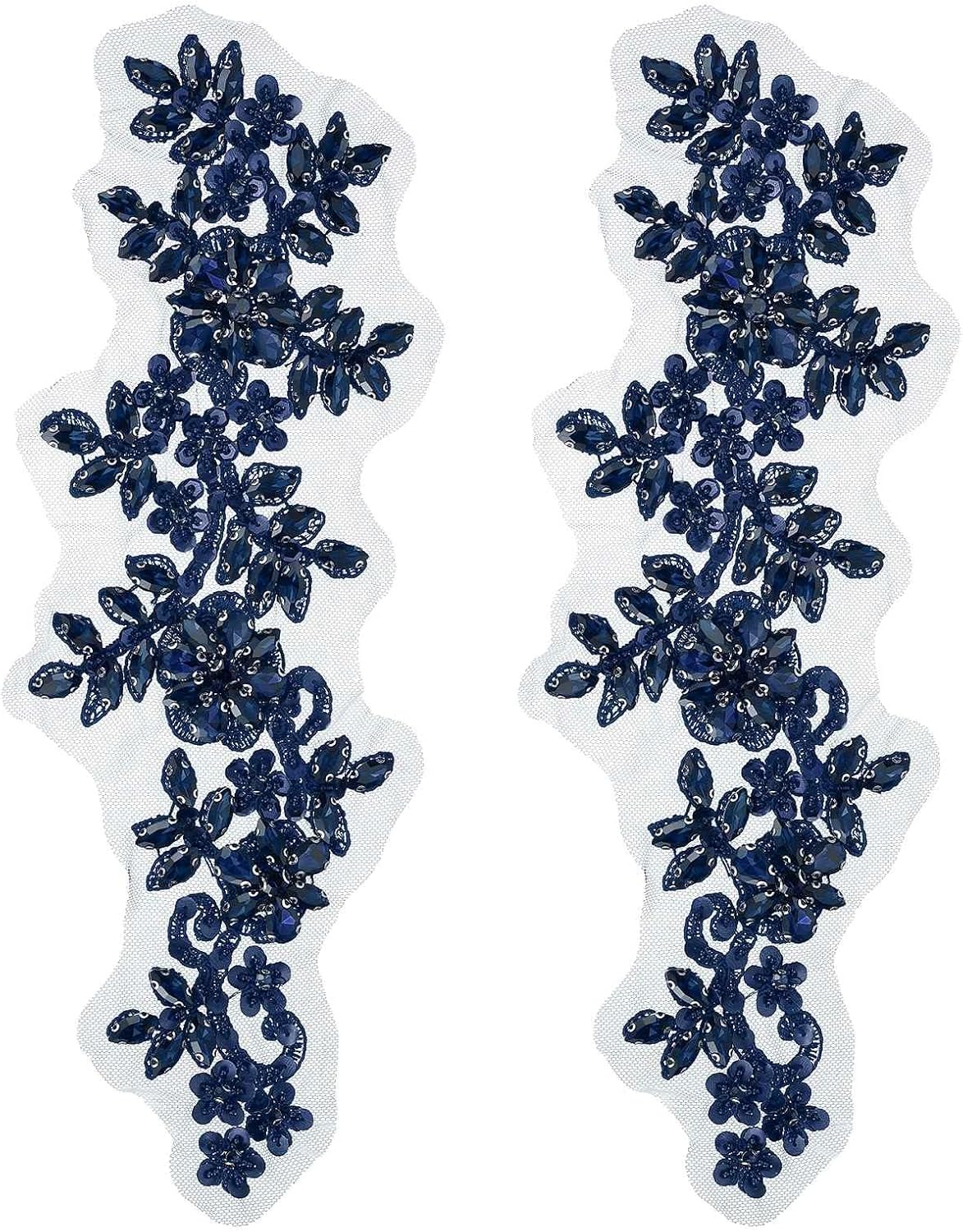 MECCANIXITY 2Pack Rhinestone Applique Patches, 13x4 Inch, Navy Blue