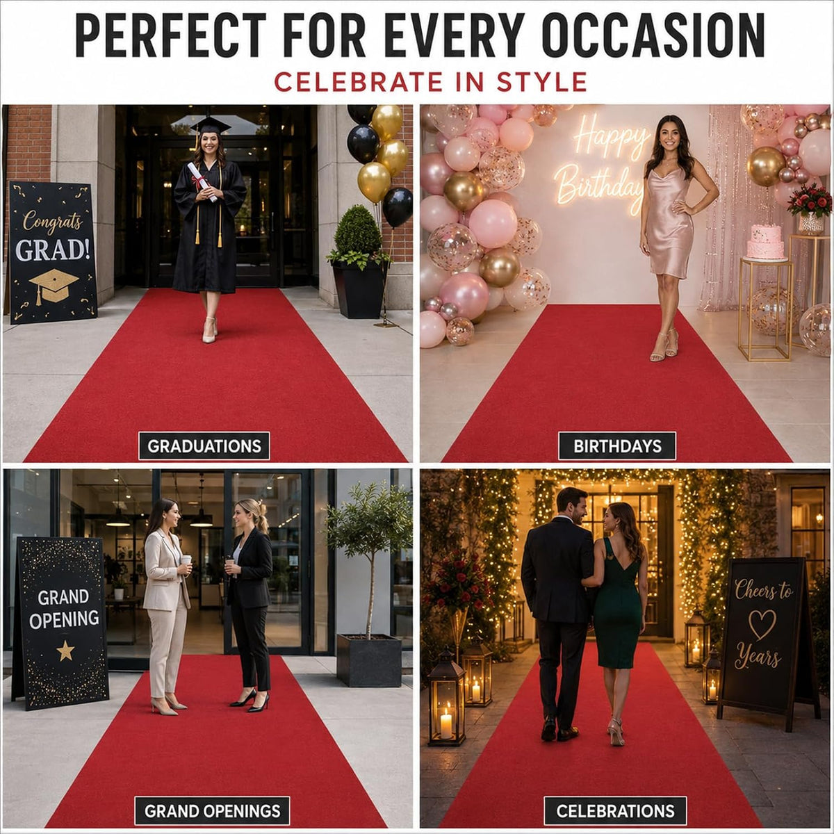 3 x 10 Ft Red Carpet Runner for Events, Non-Slip Aisle Runner with Rubber Bac...