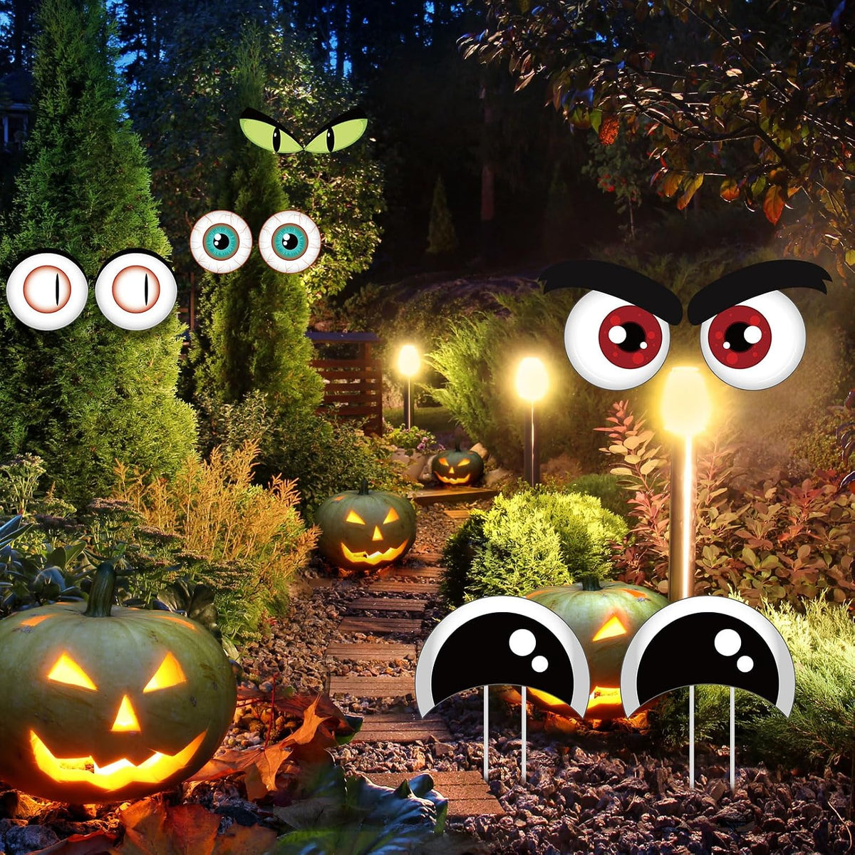 12 Sets Halloween Bush Eyes with 24 Stakes Decoration Outdoor Yard Decor