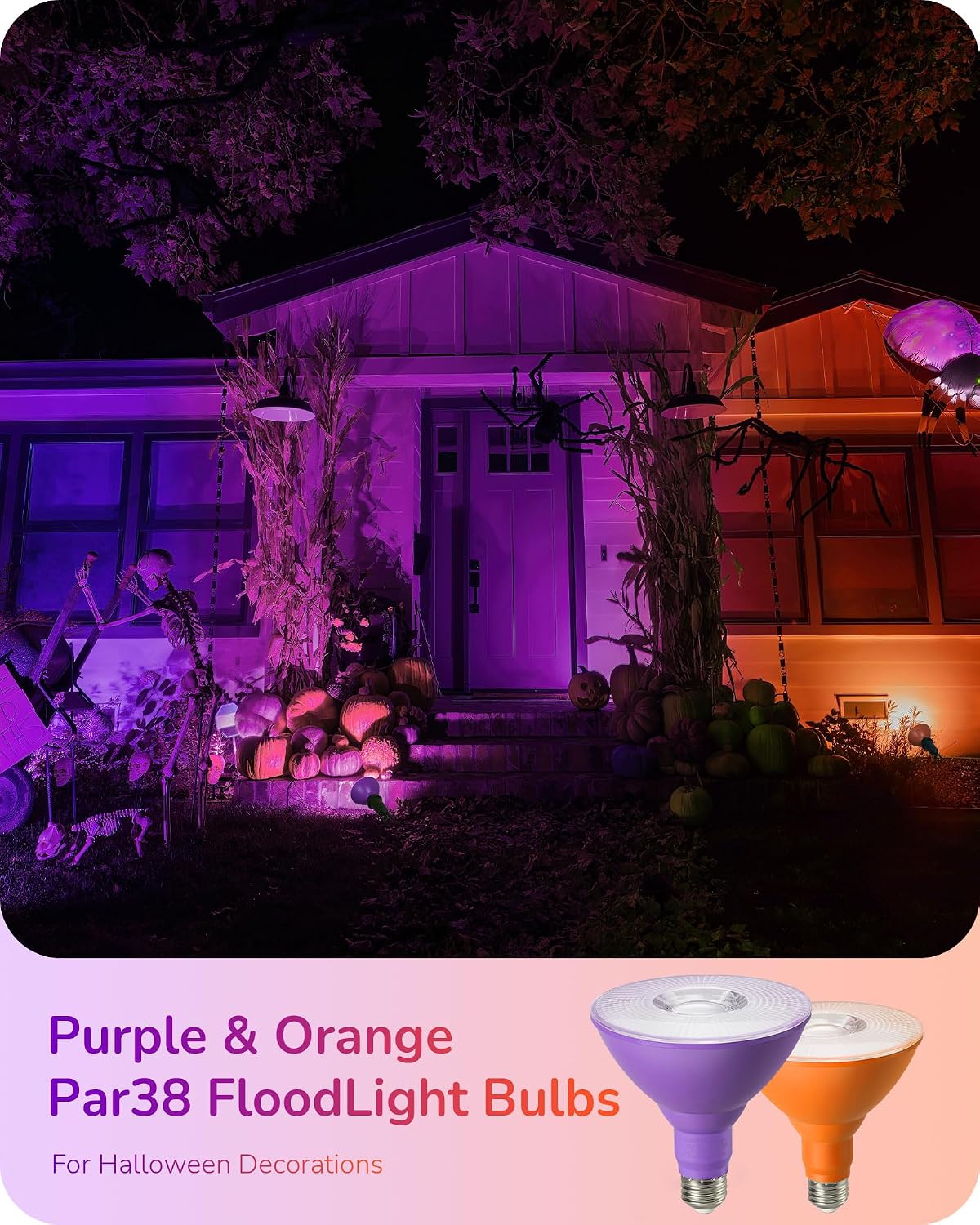 EDISHINE Halloween PAR38 LED Flood Purple&Orange Light Bulbs Dimmable 4Pack