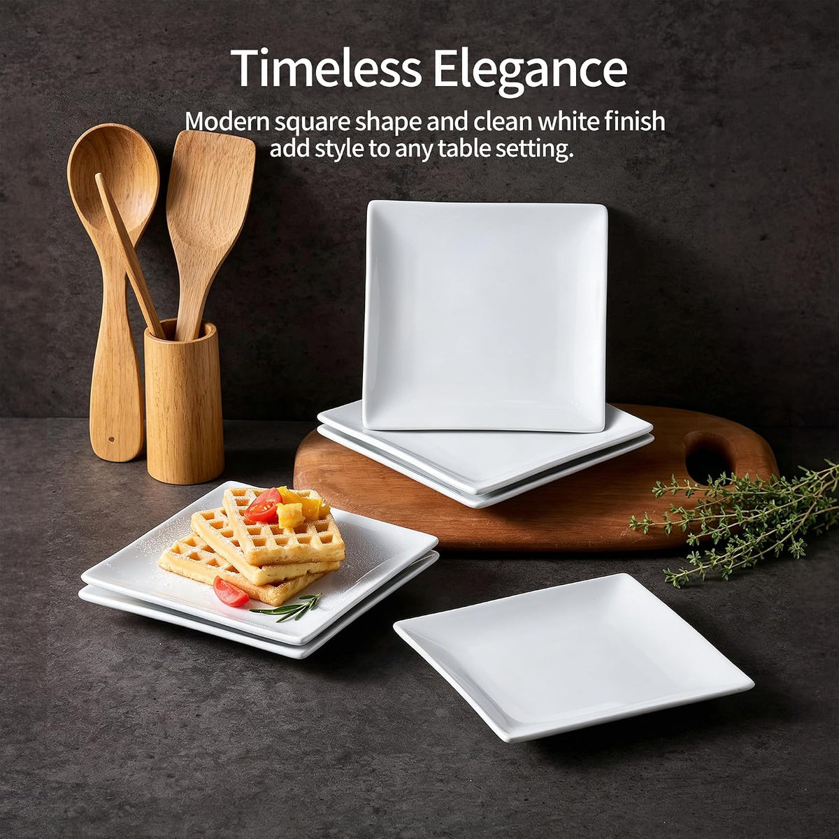 Porcelain Appetizer Plates Set of 6, 6 Inch White Square Dessert Plates