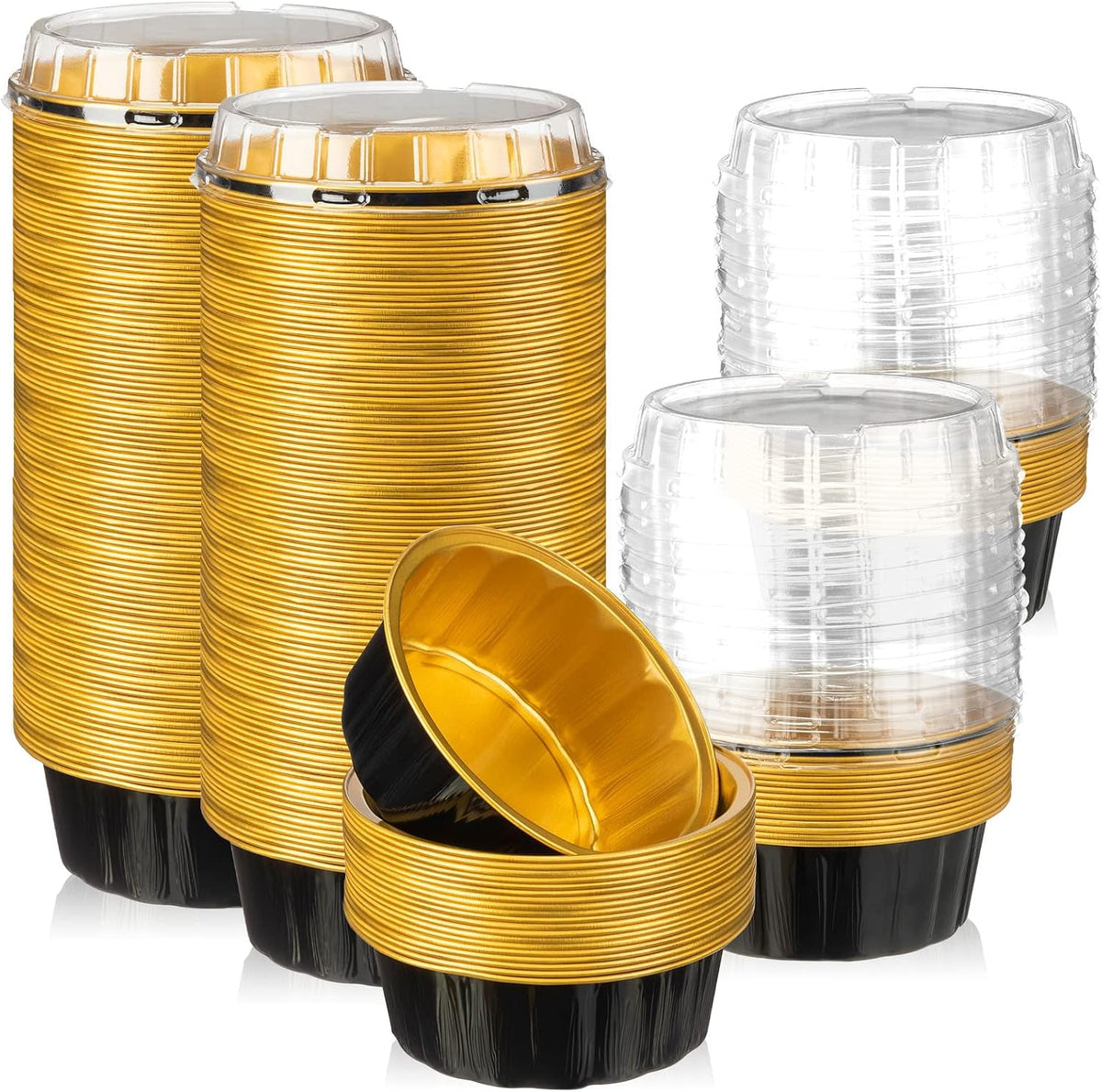 Tessco for You 100 Pcs Disposable Creme Brulee Ramekin, Black, Gold