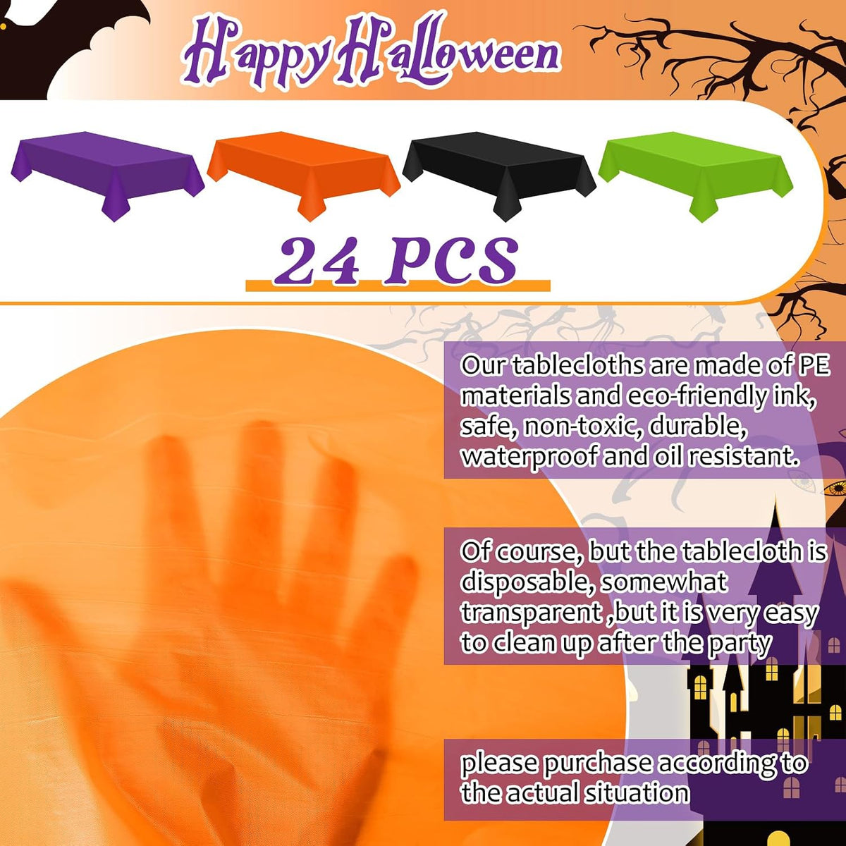 Patelai 24 Pcs Halloween Tablecloth 54"x108", Disposable Rectangle ...