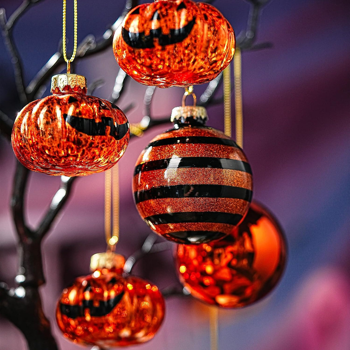 12 Pack Halloween Tree Ornaments, Small Glass Halloween Ornament for Indoor