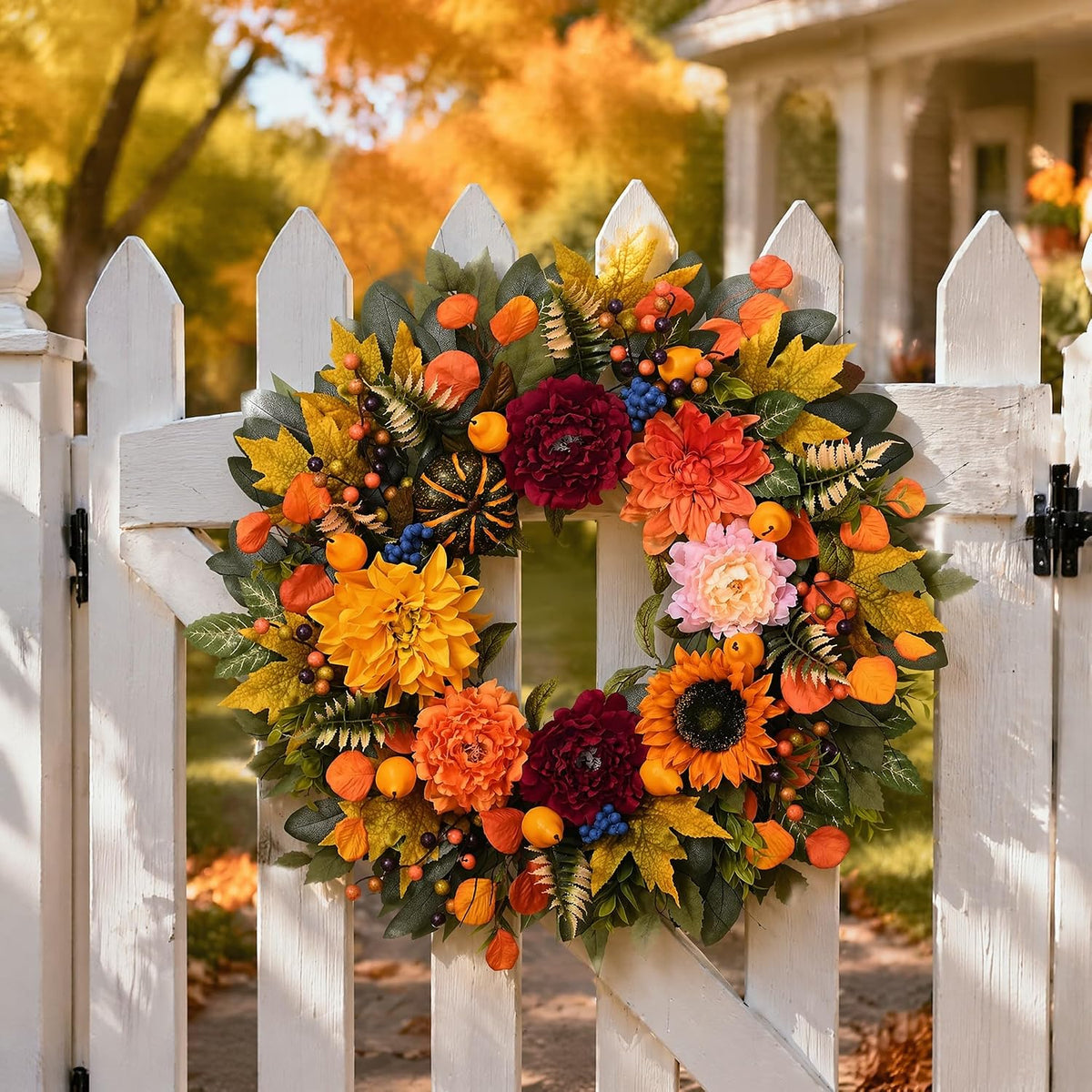 Waipfaru 2Pcs 26 in Harvest Fall Wreaths for Front Door Decor with Pumpkin