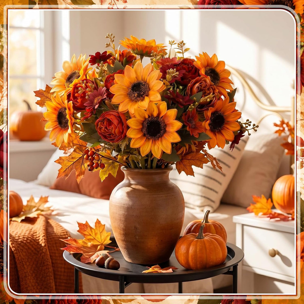 12 Pcs Artificial Fall Silk Flower Bouquets, Thanksgiving Decor