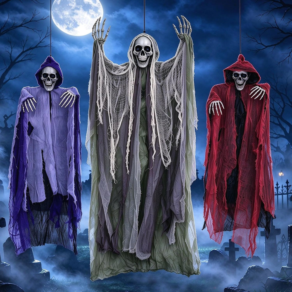 3 Pack Hanging Skeleton Ghosts Halloween Decorations Outdoor Yard Decor