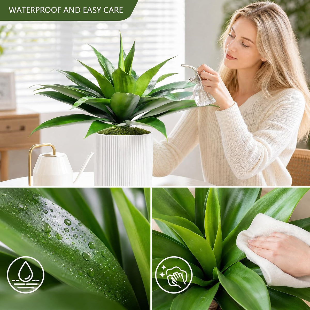 Ttranewsoo 28 Inch Artificial Agave Plants Outdoor Set of 2, Large Faux Succu...