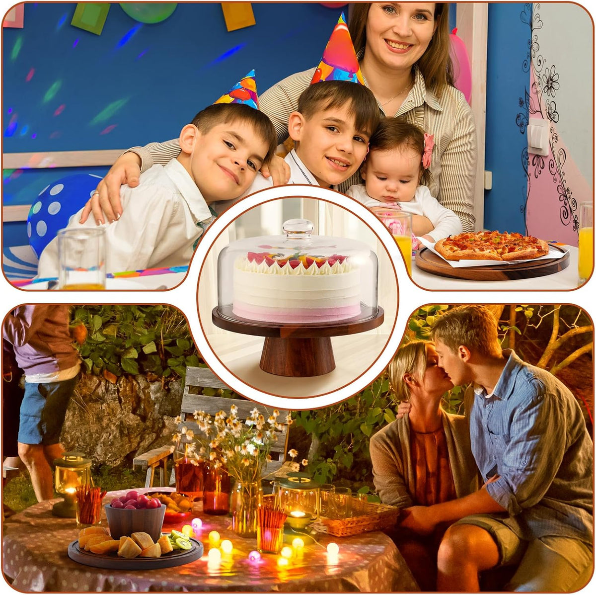 Acacia Wood Cake Stand with Glass Lid–12" Magnetic Base for Parties&...