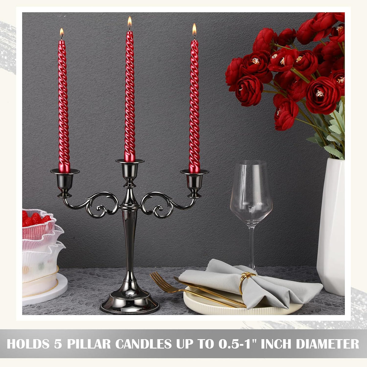 Dandat 2 Pcs 3 Arm Metal Candelabra Black Candlestick Holders 10 Inch