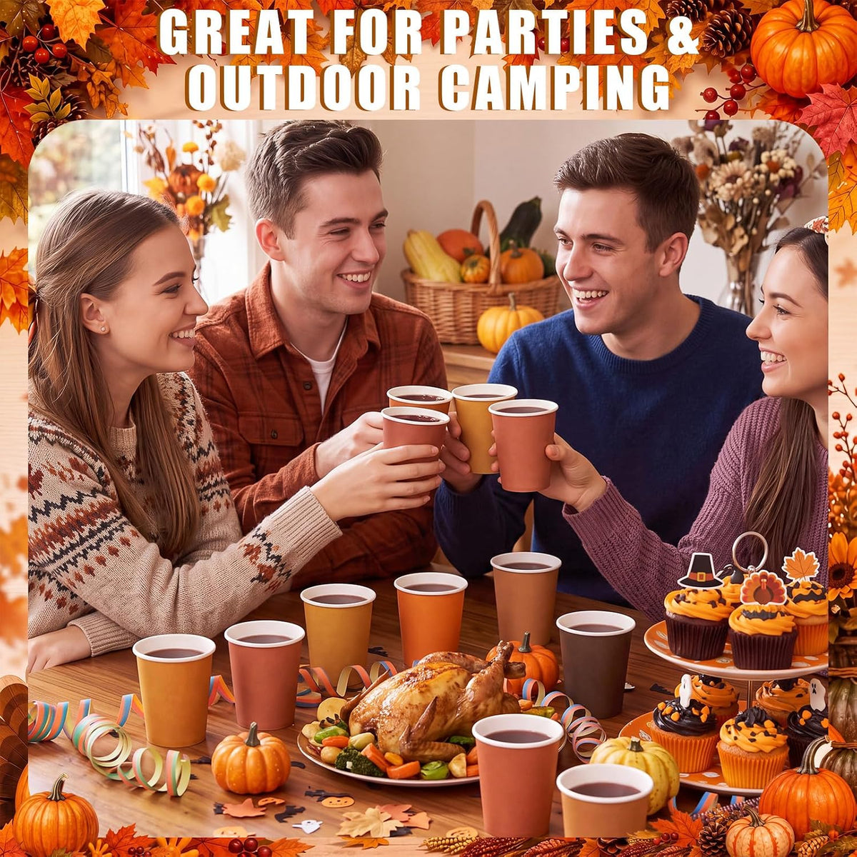 300 Pack 8 oz Fall Orange Disposable Paper Cups for Autumn Party Supplies
