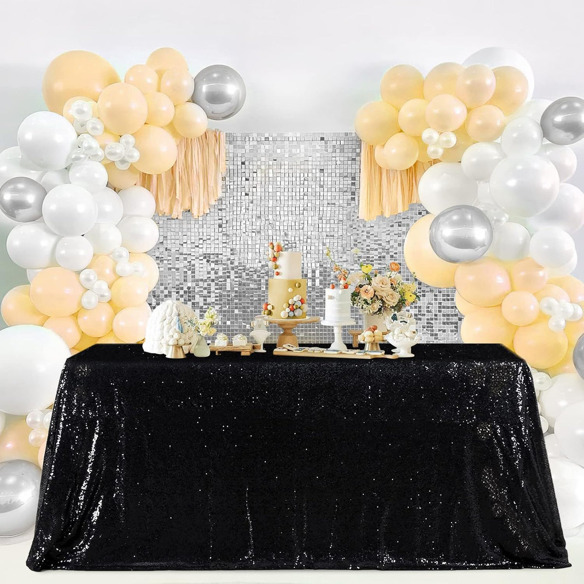 SoarDream Black Sequin Tablecloth 90"x156" Party Glitter Table Cloth
