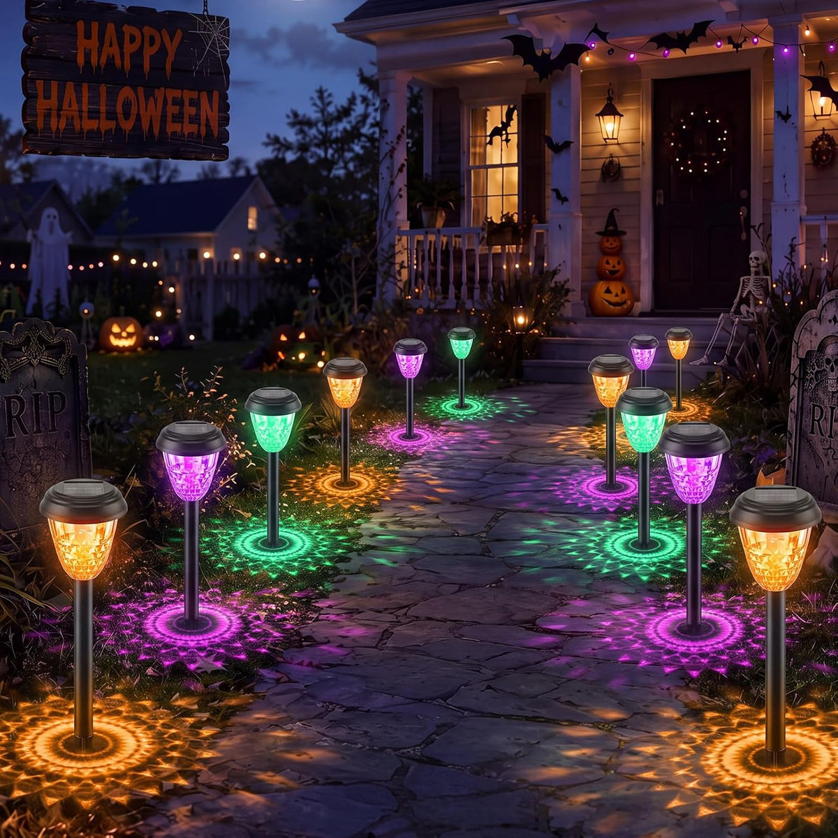 Gerrii 6 Pack Halloween Solar Lights Outdoor, Halloween Decorations Outdoor