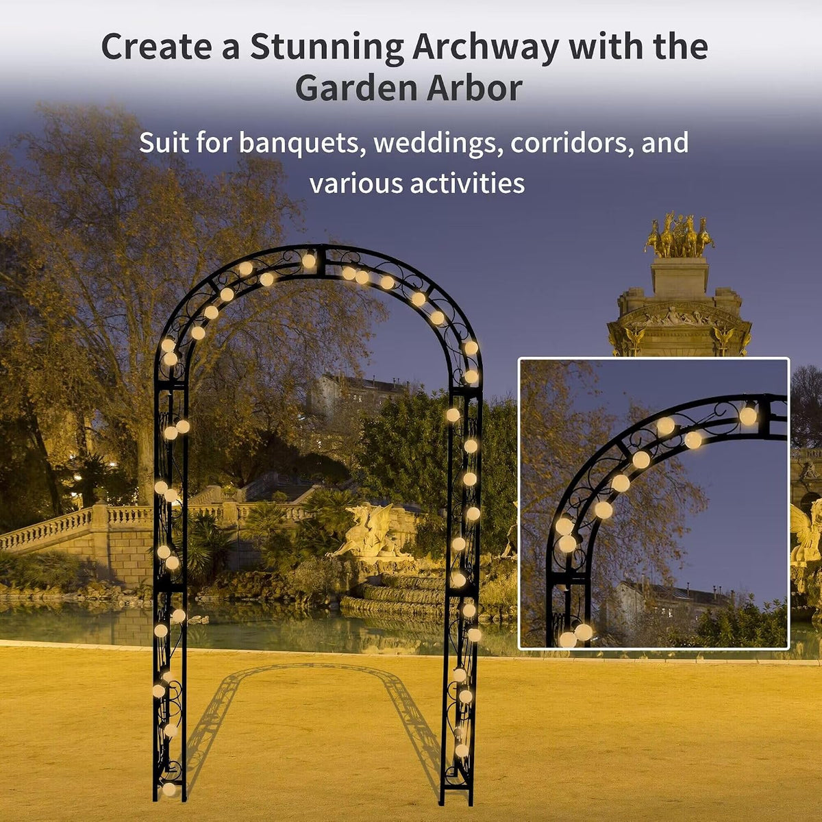 SCENDOR European-Style Black Iron Garden Arbor for Climbing Plant & Wedding