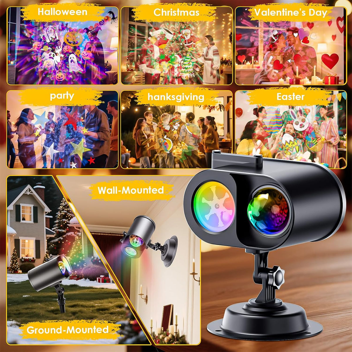 Halloween Projector Lights Outdoor, 2-In-1 HD Moving Pattern Holiday Projecto...