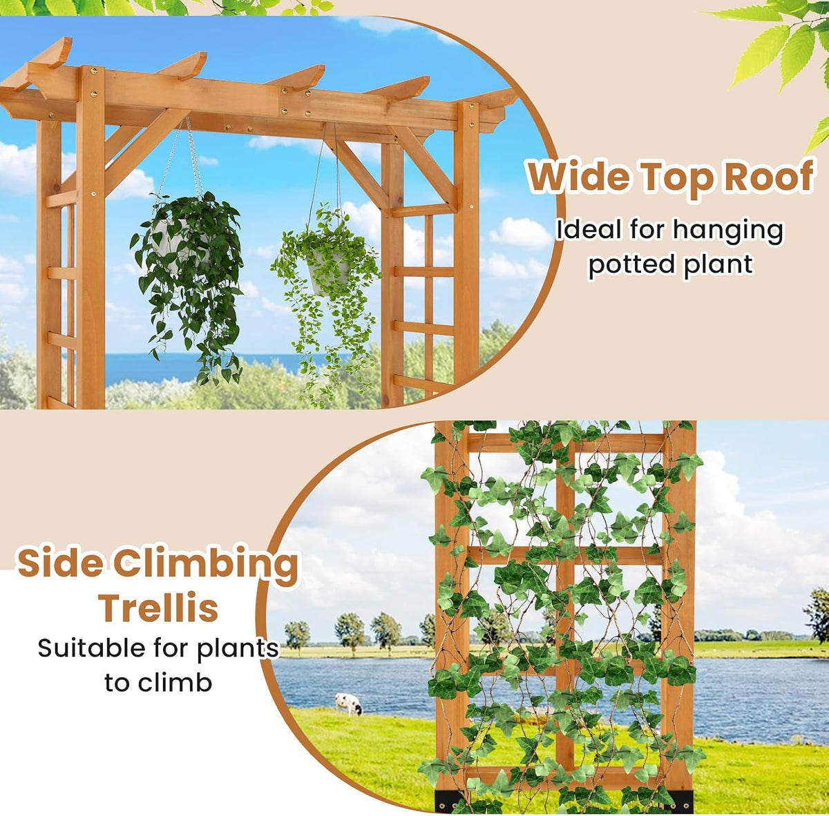 Giantex 7FT Wooden Garden Arbor Trellis, Wood Wedding Arch for Ceremony