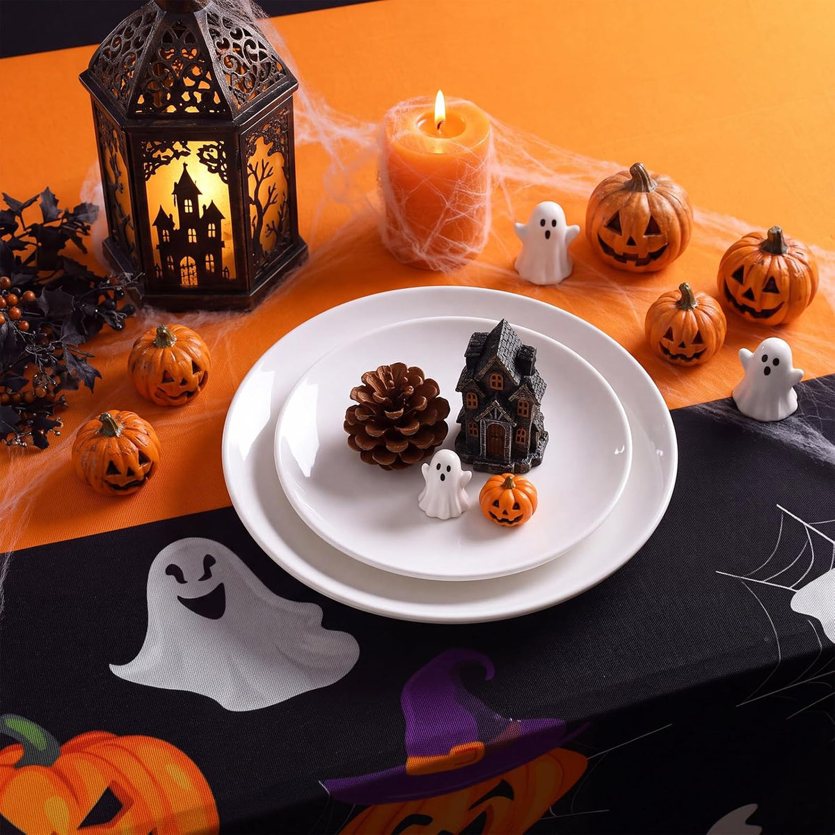Moukeren 2 Pack Halloween Pumpkin Ghost Spandex Tablecloth 6ft Stretch Table ...