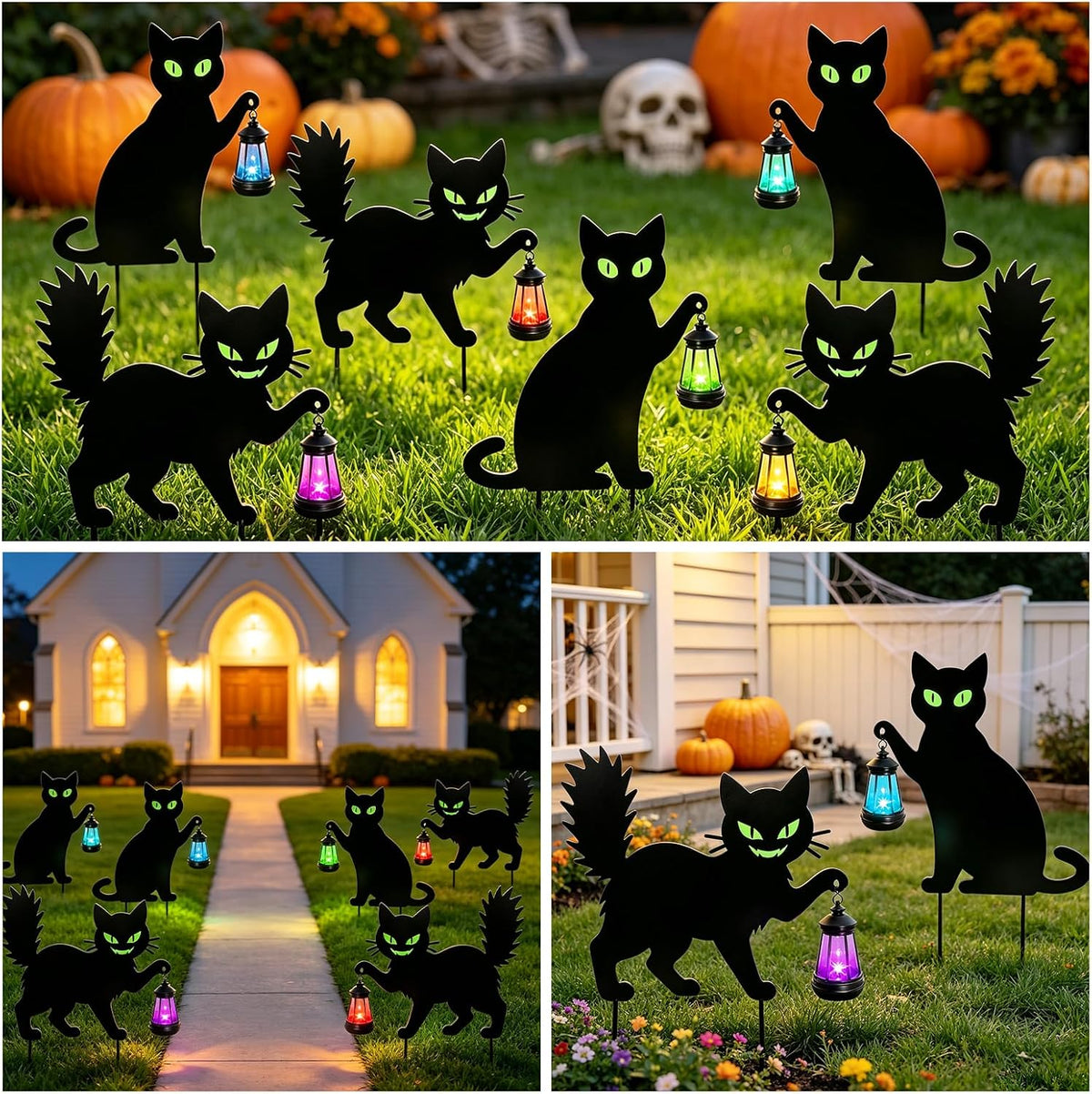 Black Cat Halloween Decorations Outdoor, Solar Hanging Lantern Garden Decor