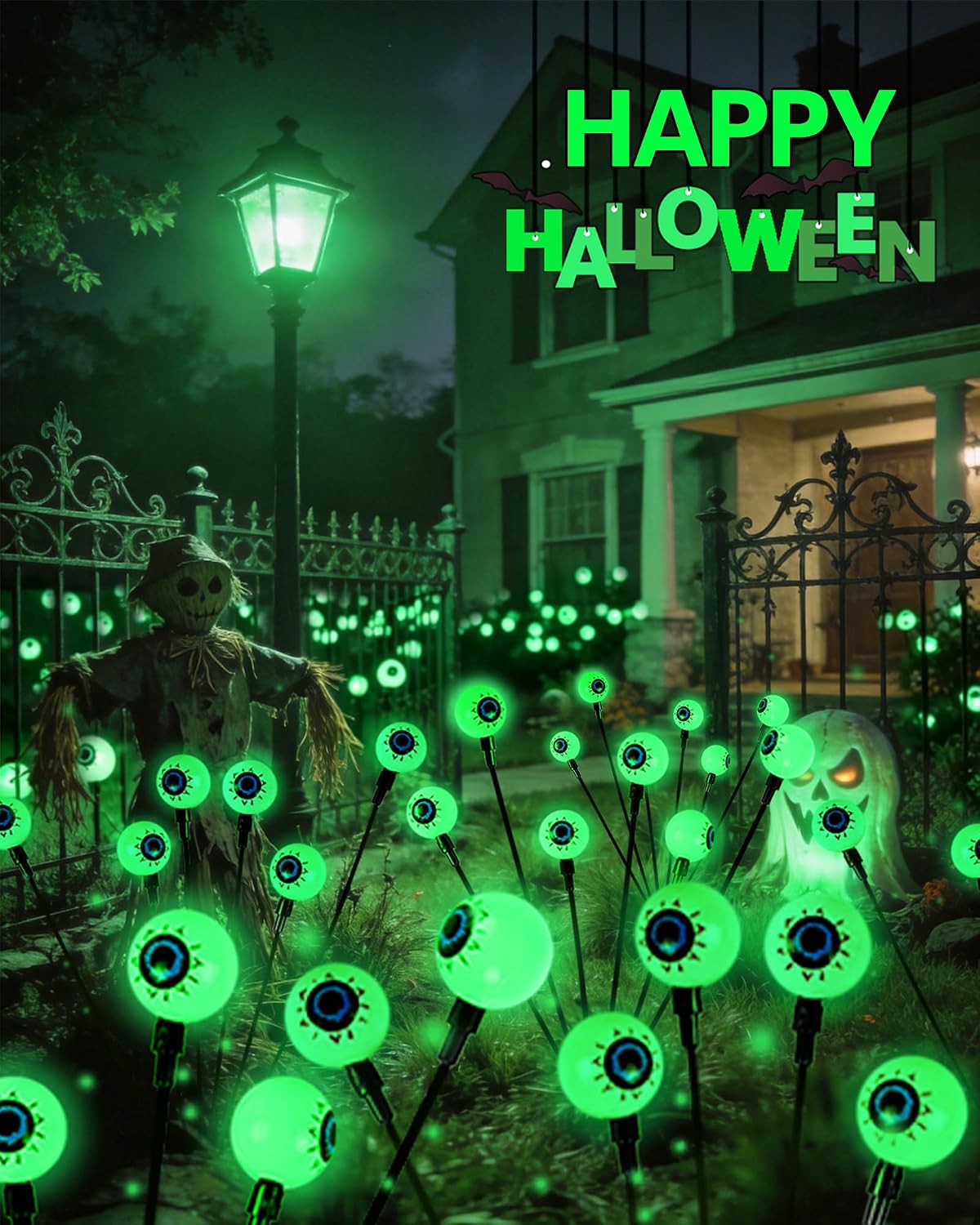 Solar Halloween Decorations Outdoor 6 Pack 36 LED Green Solar Eyeball Light
