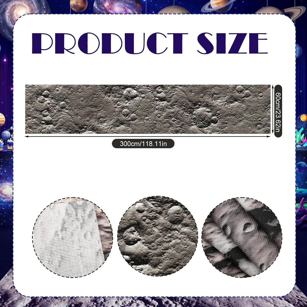 Lyrow 2 Pieces Space Themed Party Decor 2 x 10 ft Moon Aisle Runner