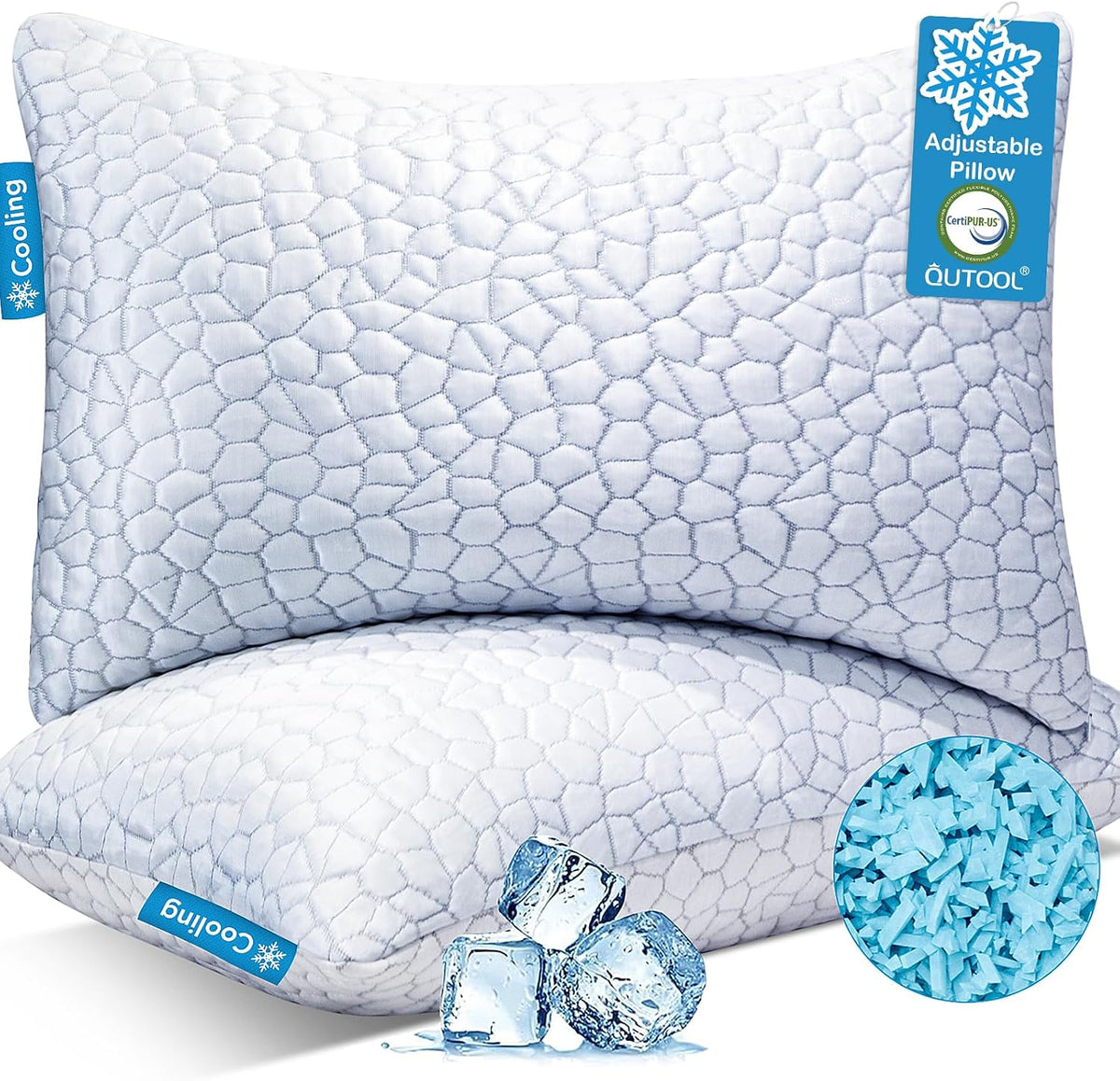 QUTOOL Cooling Pillow for Sleeping, CertiPUR-US Shredded Memory Foam Queen Pi...
