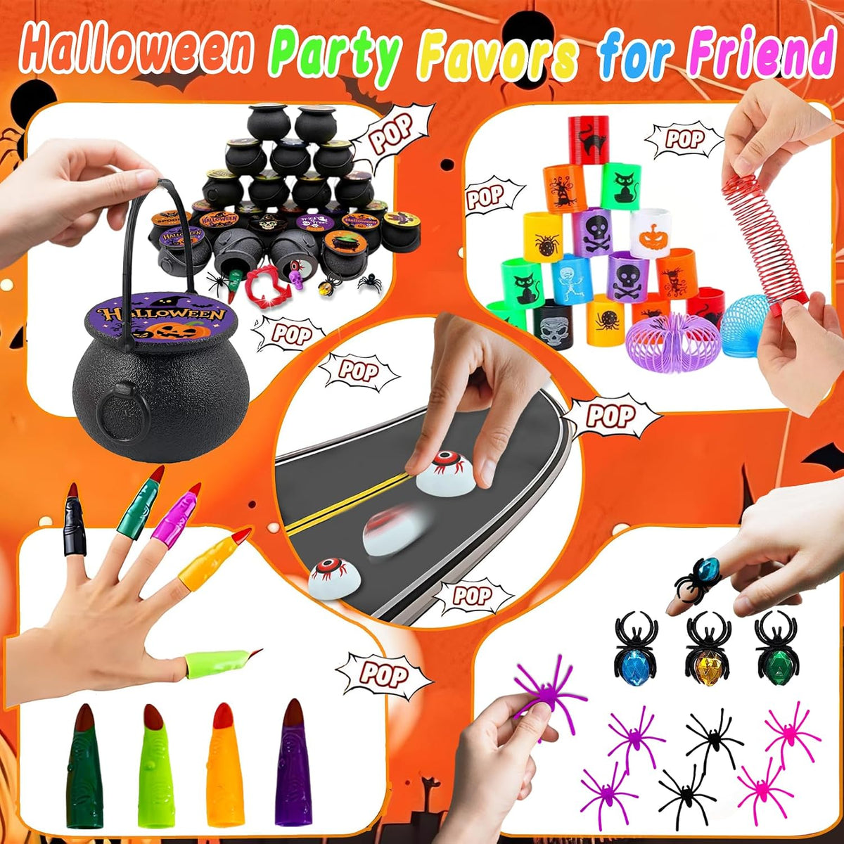 288PCS Halloween Party Favors, 24 Mini Cauldron Sets for Trick or Treat