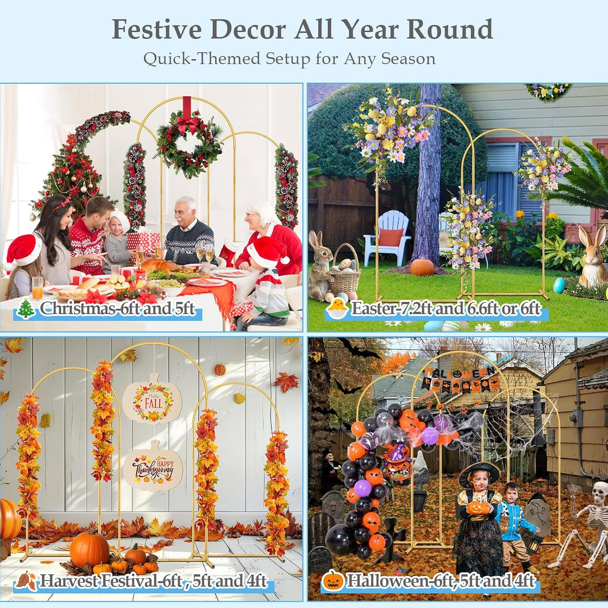 DEVISEFUN 7.2FT, 6.6FT, 6FT Arch Backdrop Stand with Base Set of 3