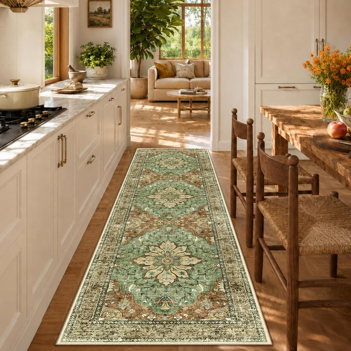 RELEANY Washable Area Rug, Runner 2'6"x8', Brick/Brown/Green