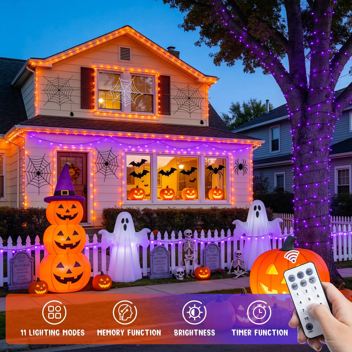 JMEXSUSS 500 LED Halloween Lights Outdoor Orange and Purple with Remote