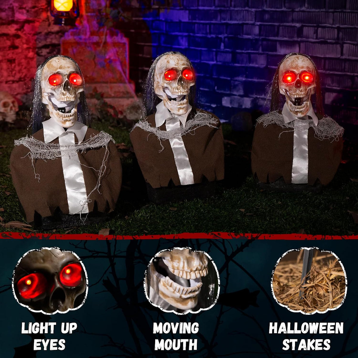 Halloween Animatronics Hanging Zombie Decorations, Animated Floating Scary Sk...