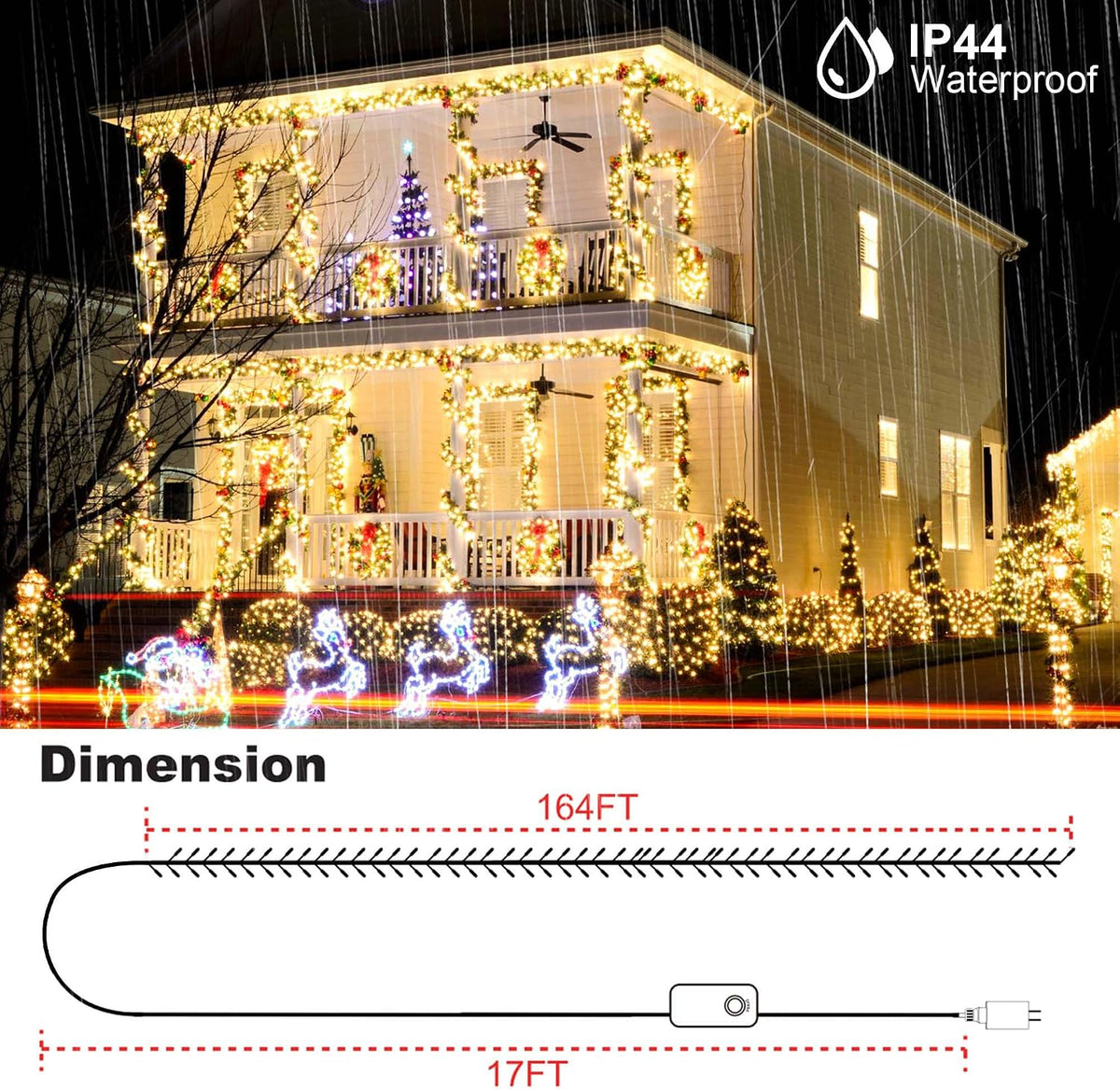 kemooie 164 FT 500 LED Halloween Lights Outdoor, RGB Color Changing Lights wi...