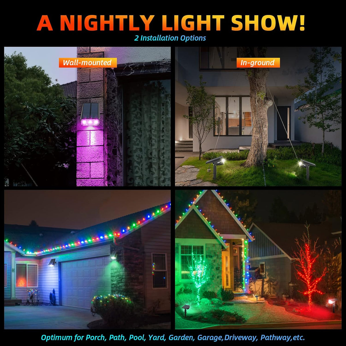 LEREKAM Color Solar Light Outdoor Waterproof Spotlights with 9 Light Modes, C...