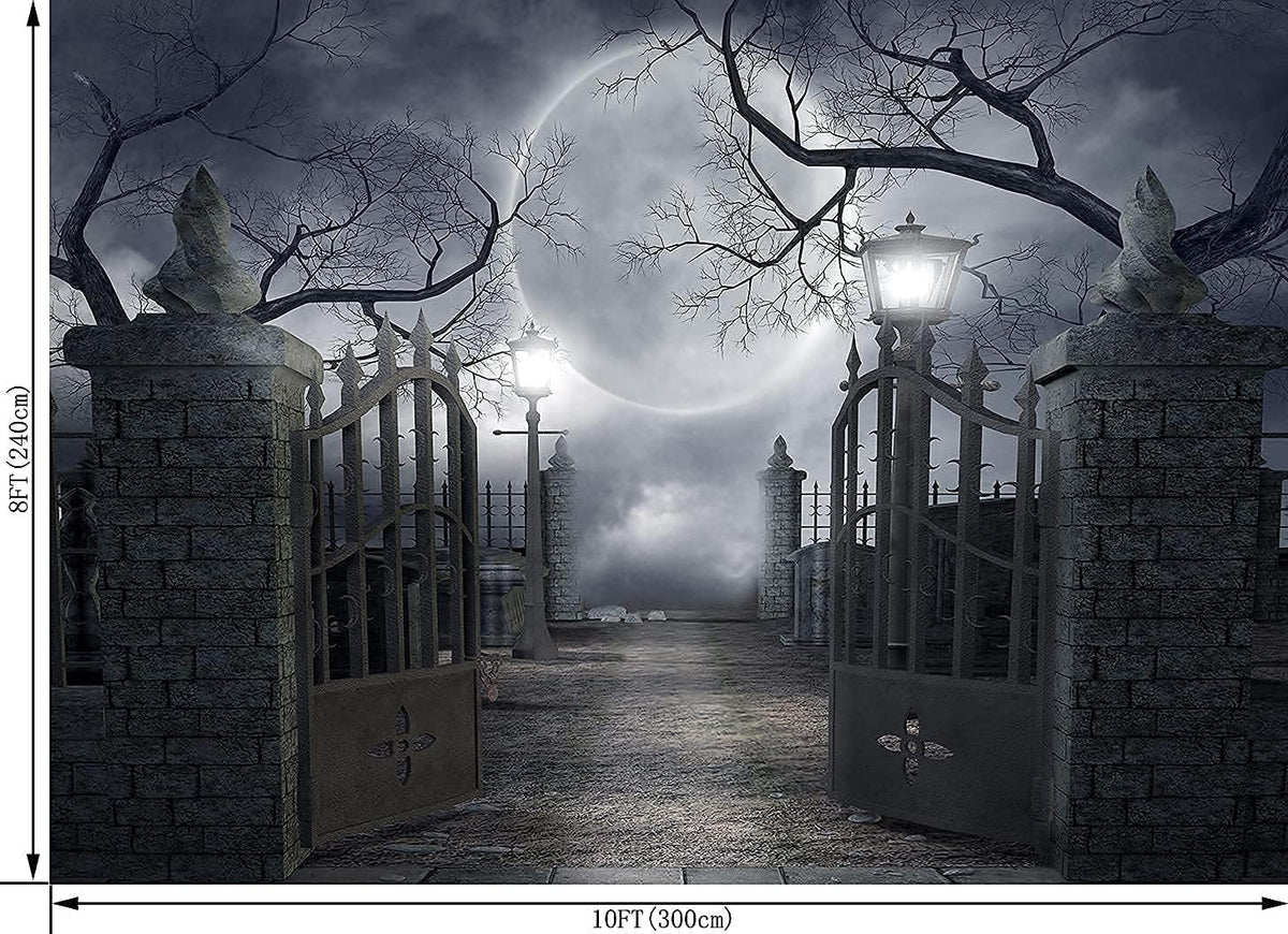 Halloween Night Full Moon Backdrop Gloomy Woods Graveyard Photography Backgro...