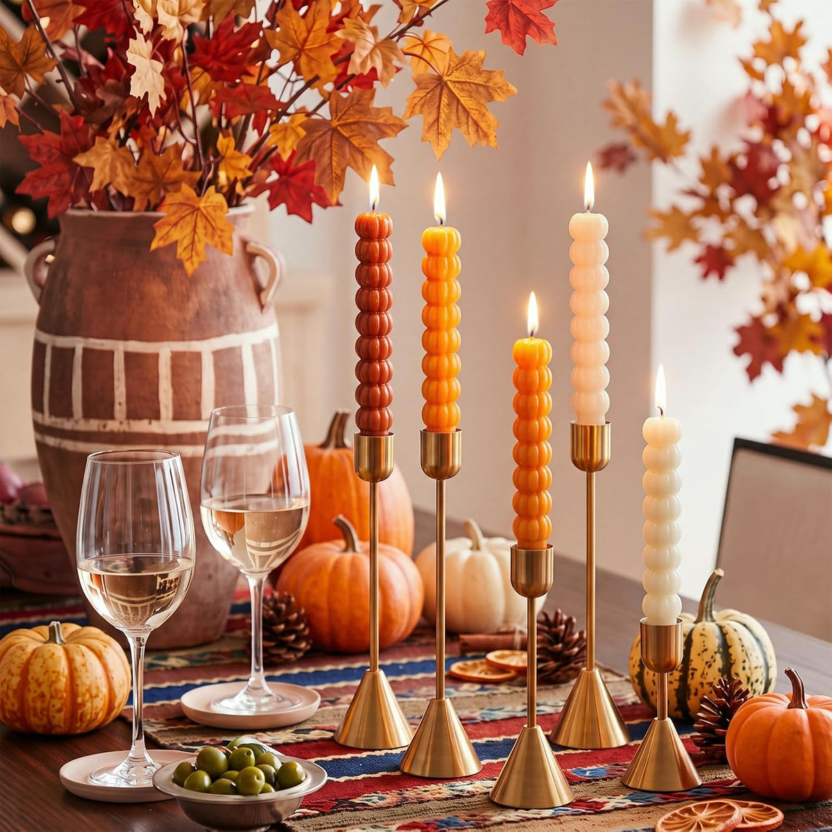 6 Pcs Thanksgiving Candlesticks Fall Candles Pumpkin Taper Smokeless 7.16'...