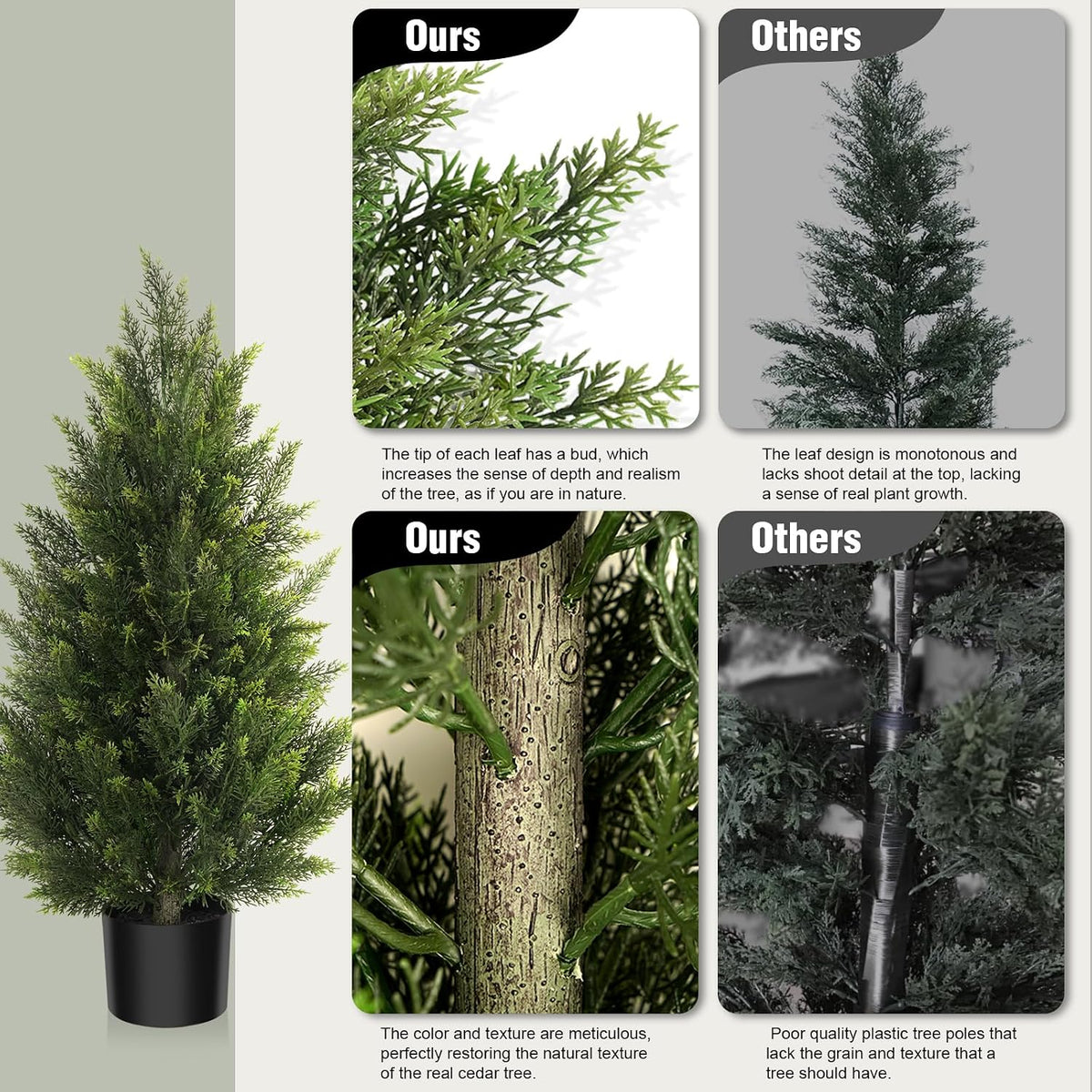 Vitalismo 3FT UV-Resistant Artificial Cedar Trees for Front Porch Set of 2
