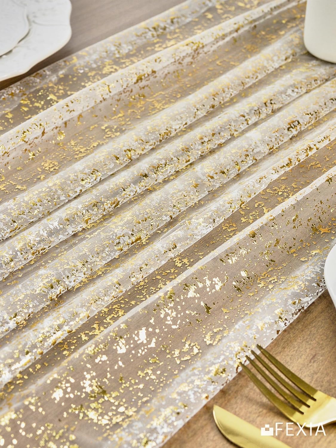 FEXIA 8Pcs Gold Table Runner 10FT Gauze Glitter Wedding Party Decorations