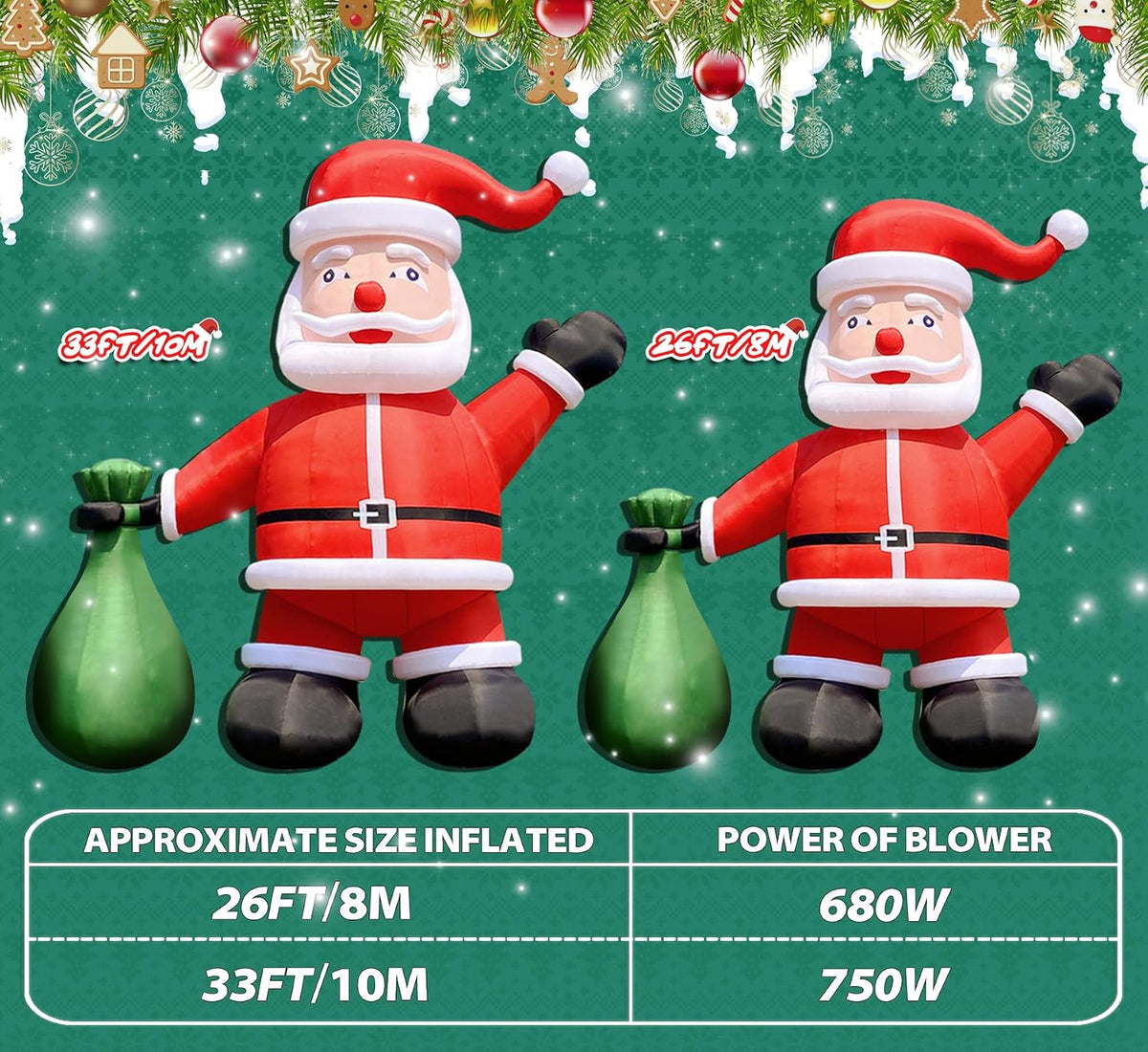 Giant Santa Inflatable 33FT Santa Claus for Christmas Outdoor Decoration, UL ...