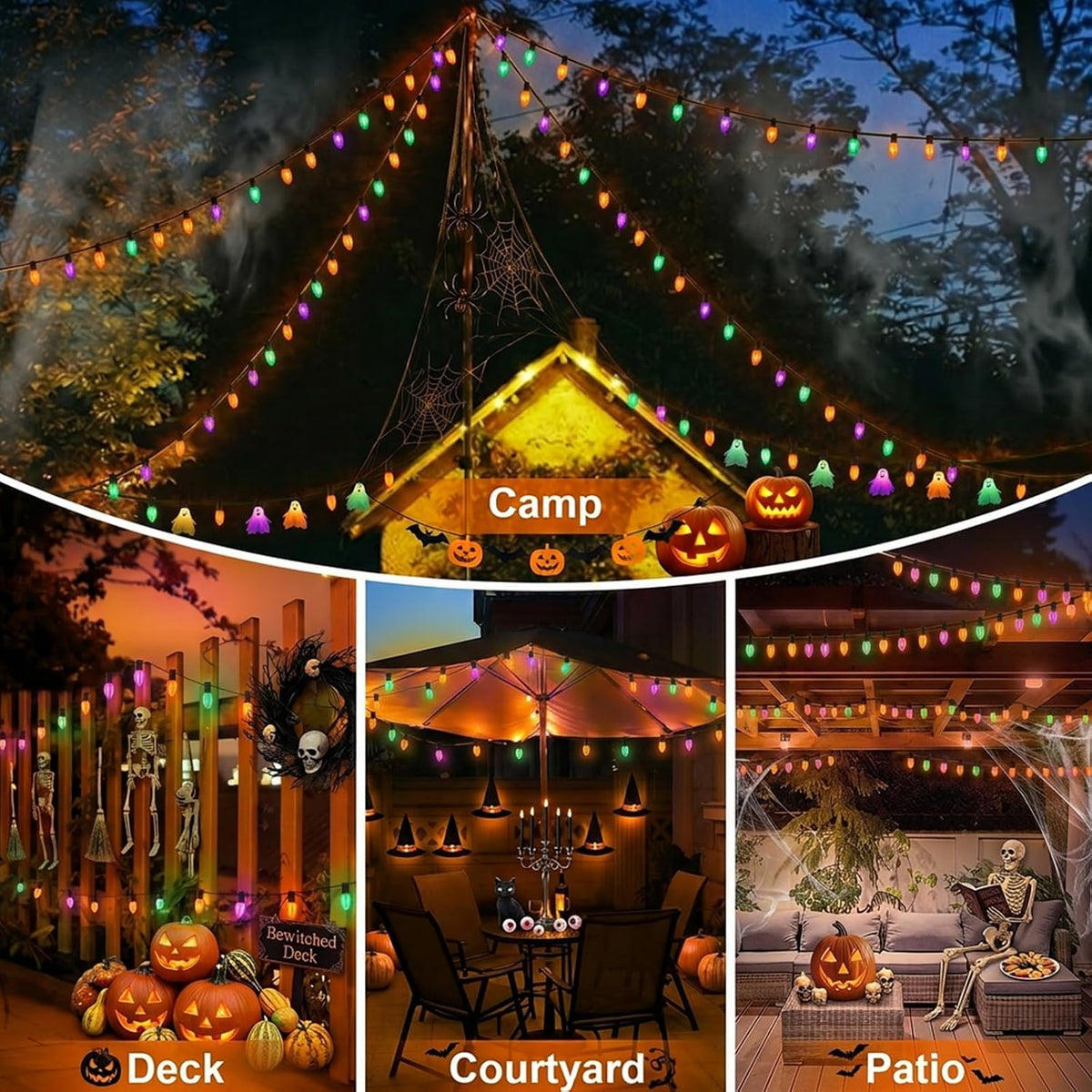 LAMPHOME C9 25FT 25 LED Orange Purple Green Halloween Lights, Vintage String ...
