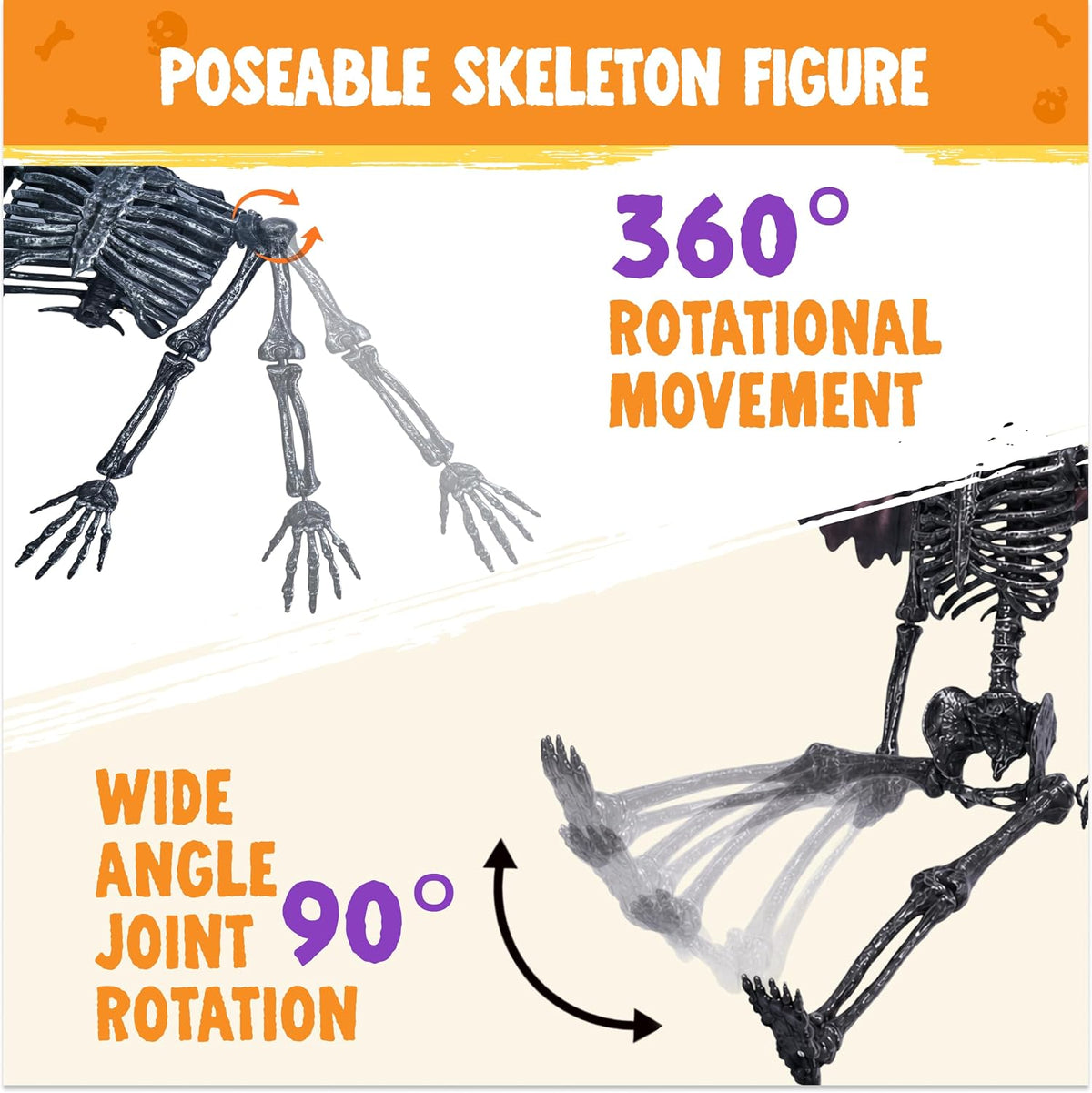 JOYIN 5FT Halloween Devil Skeleton Decor, Posable Life Size Skeleton, Full Bo...