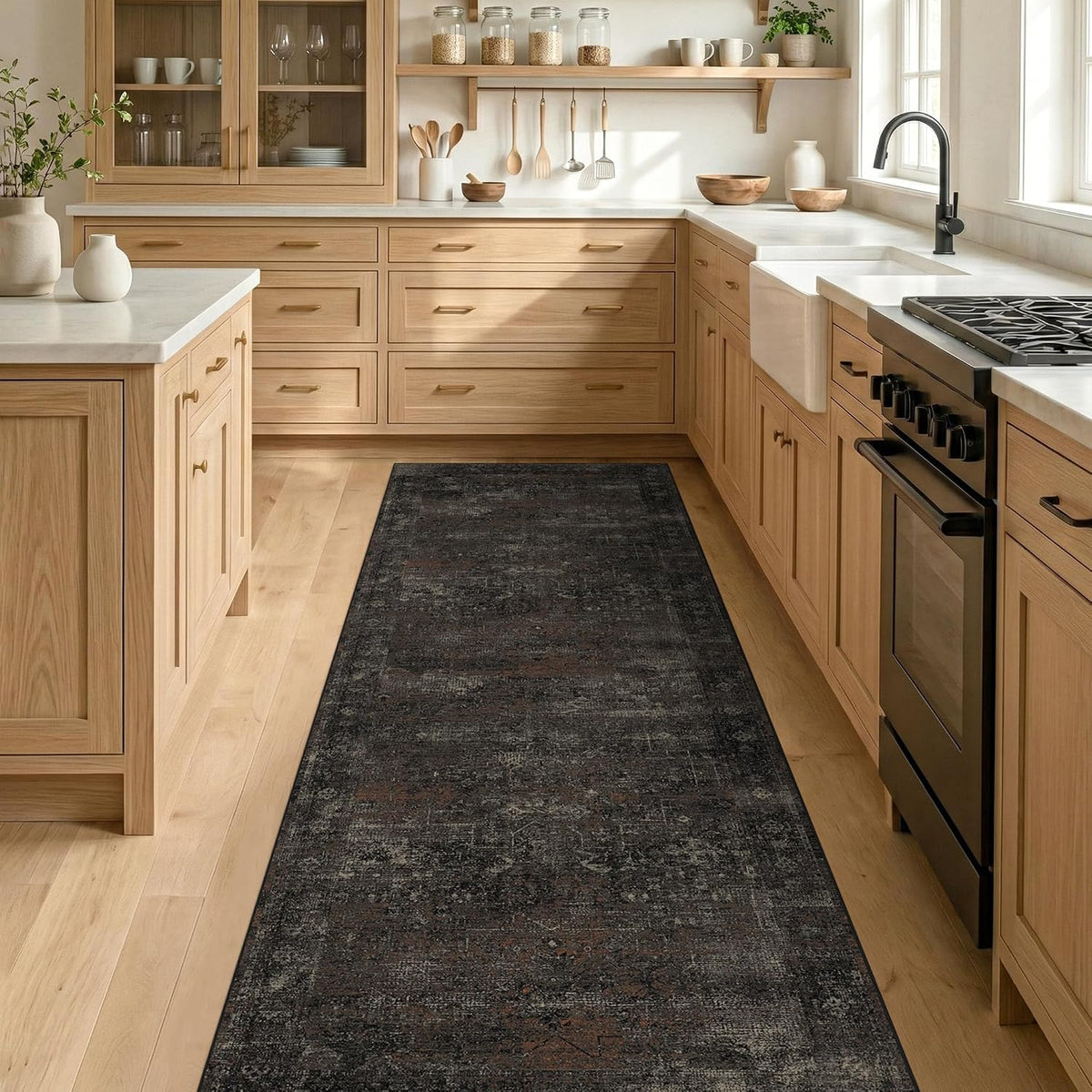 Black 2'6" x 8' Washable Hallway Runner Rug, Non Slip Long Kitch...