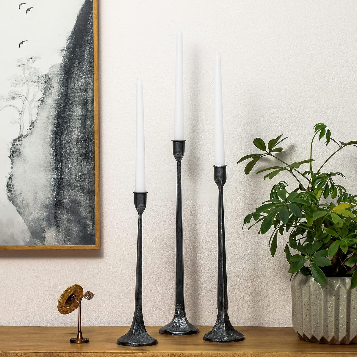 Iron Taper Candle Holder Set of 3 - Decorative Tall Candle Stand