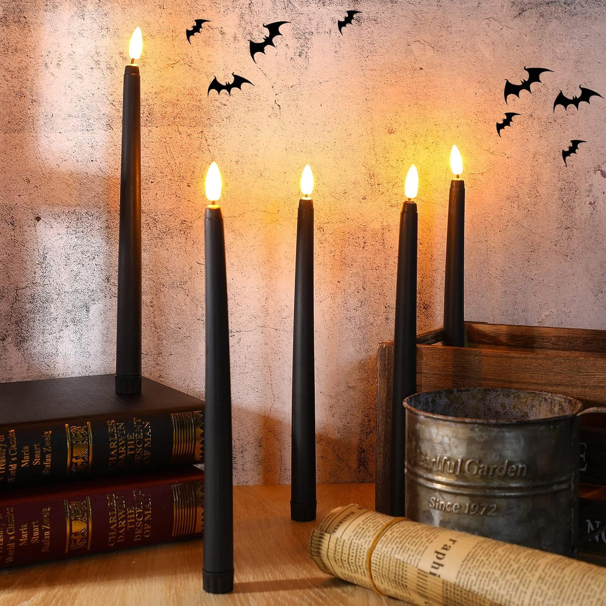 Macarrie 24 Packs Flameless Taper Candles Battery LED 11",Black